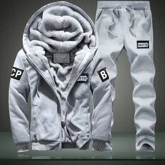 Men's Plus Size Winter Fleece Lined Hoodie and Sweatpants Set