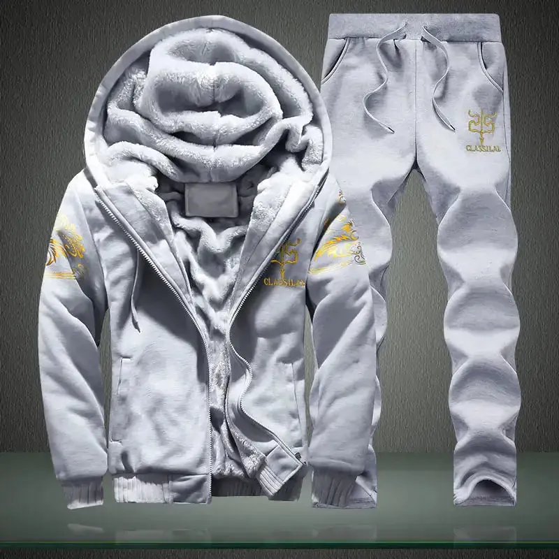 Men's Plus Size Winter Fleece Lined Hoodie and Sweatpants Set