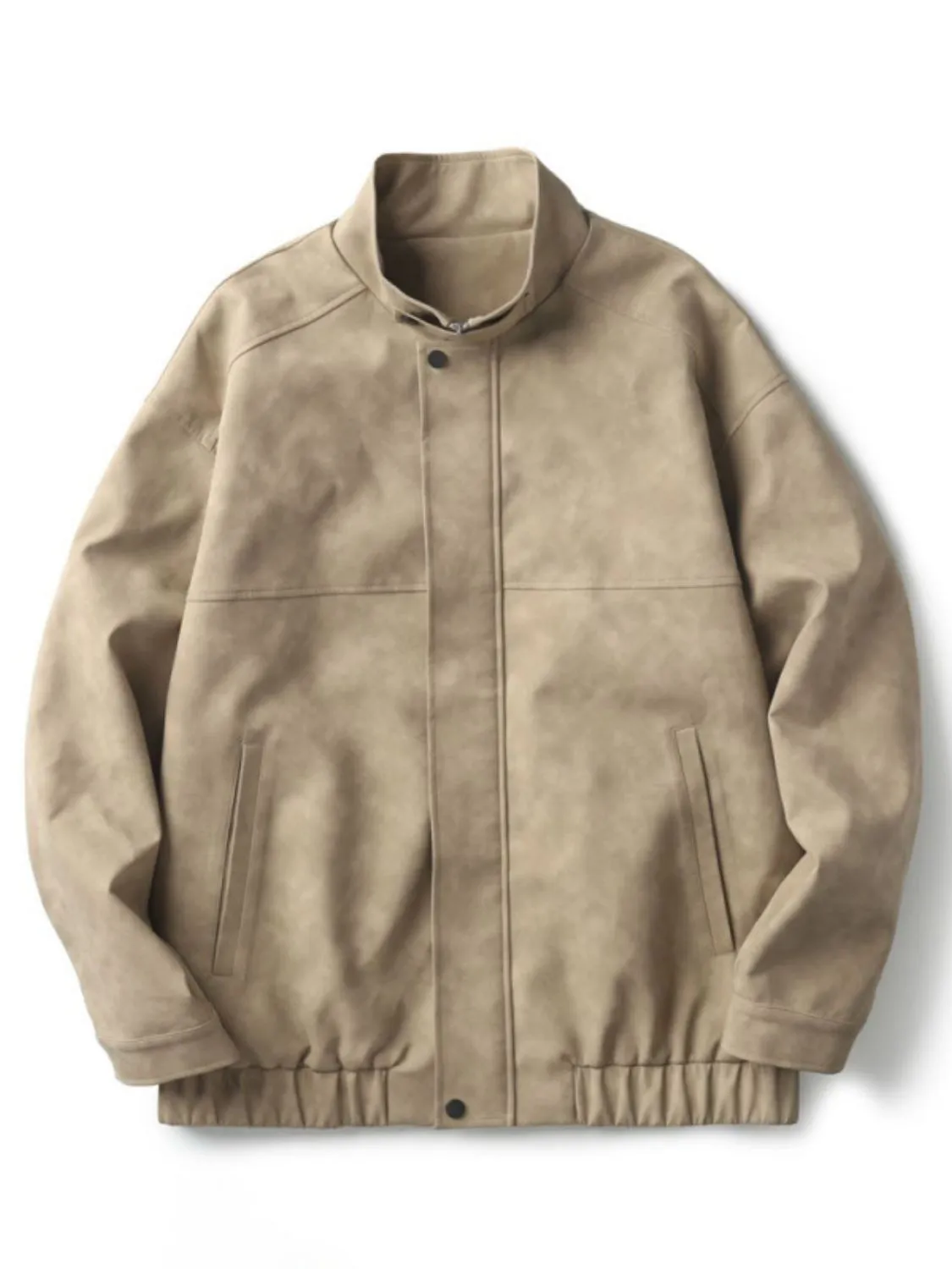 Mens-plus-size-zip-up-stand-collar-biker-jacket