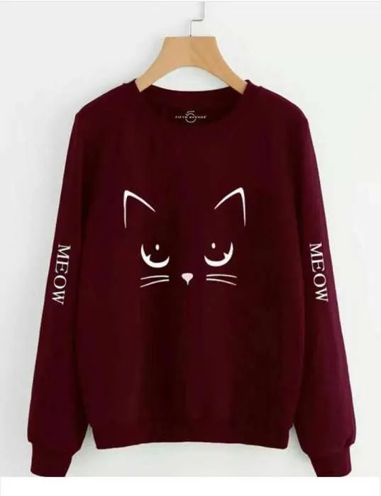 Meow Maroon Printed Sweatshirt For women 220