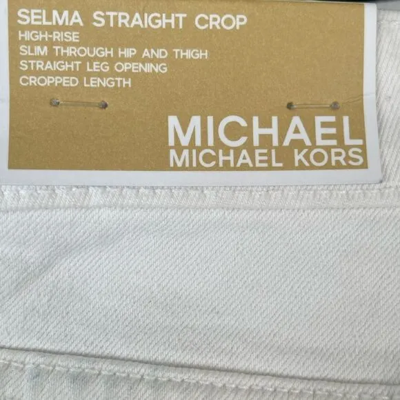 Micheal Kors - Straight leg cropped jeans with Gold button. Size:16 Color: White