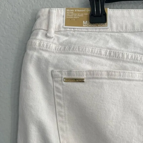 Micheal Kors - Straight leg cropped jeans with Gold button. Size:16 Color: White