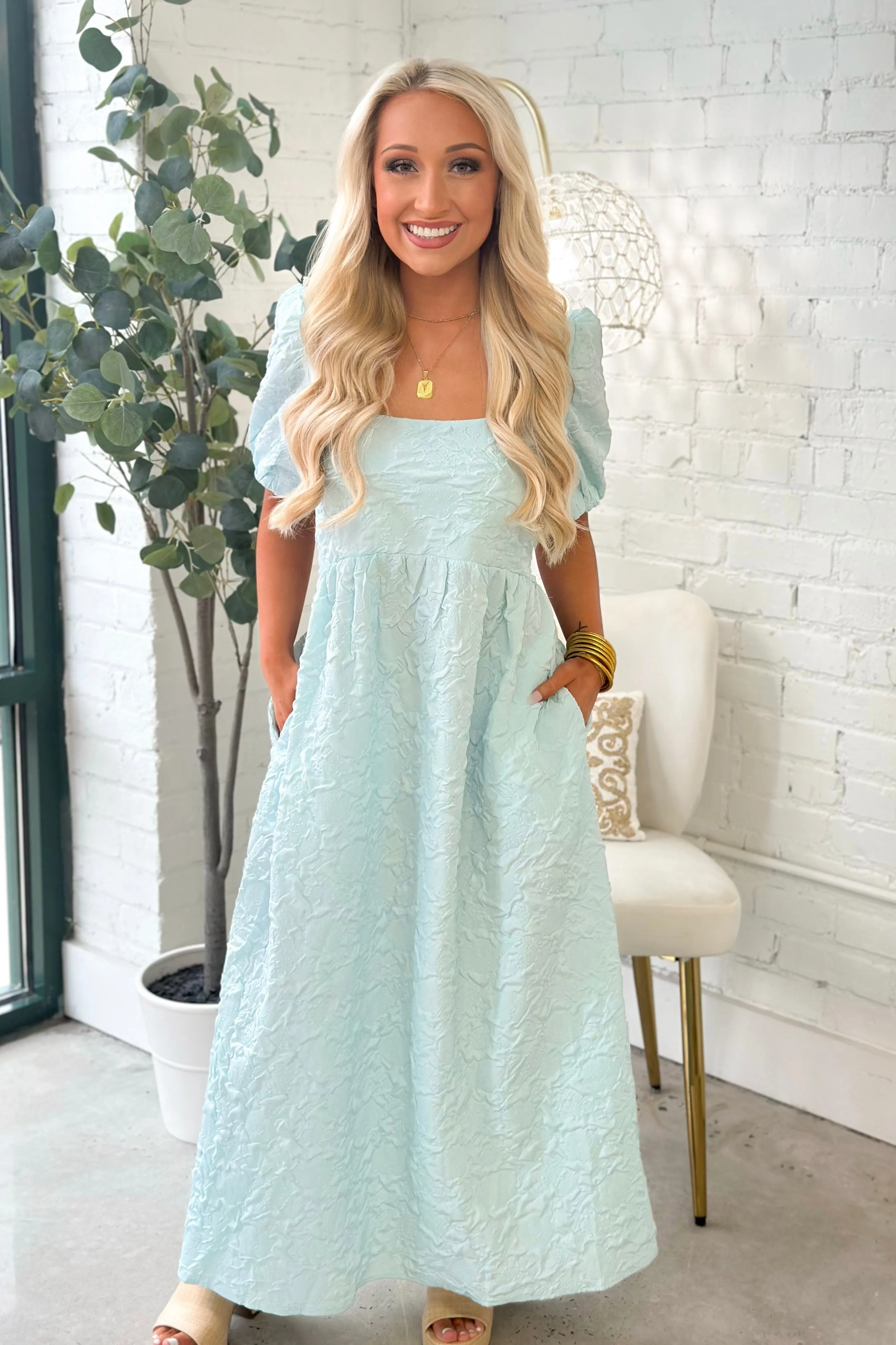 Mint Square Neck Midi Dress
