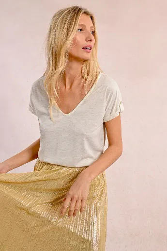 Molly Bracken Off White Lace Back T-shirt