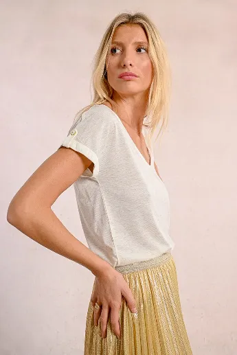 Molly Bracken Off White Lace Back T-shirt