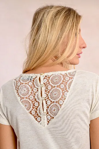 Molly Bracken Off White Lace Back T-shirt