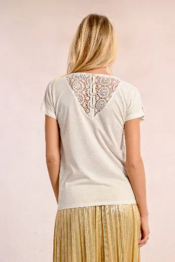 Molly Bracken Off White Lace Back T-shirt