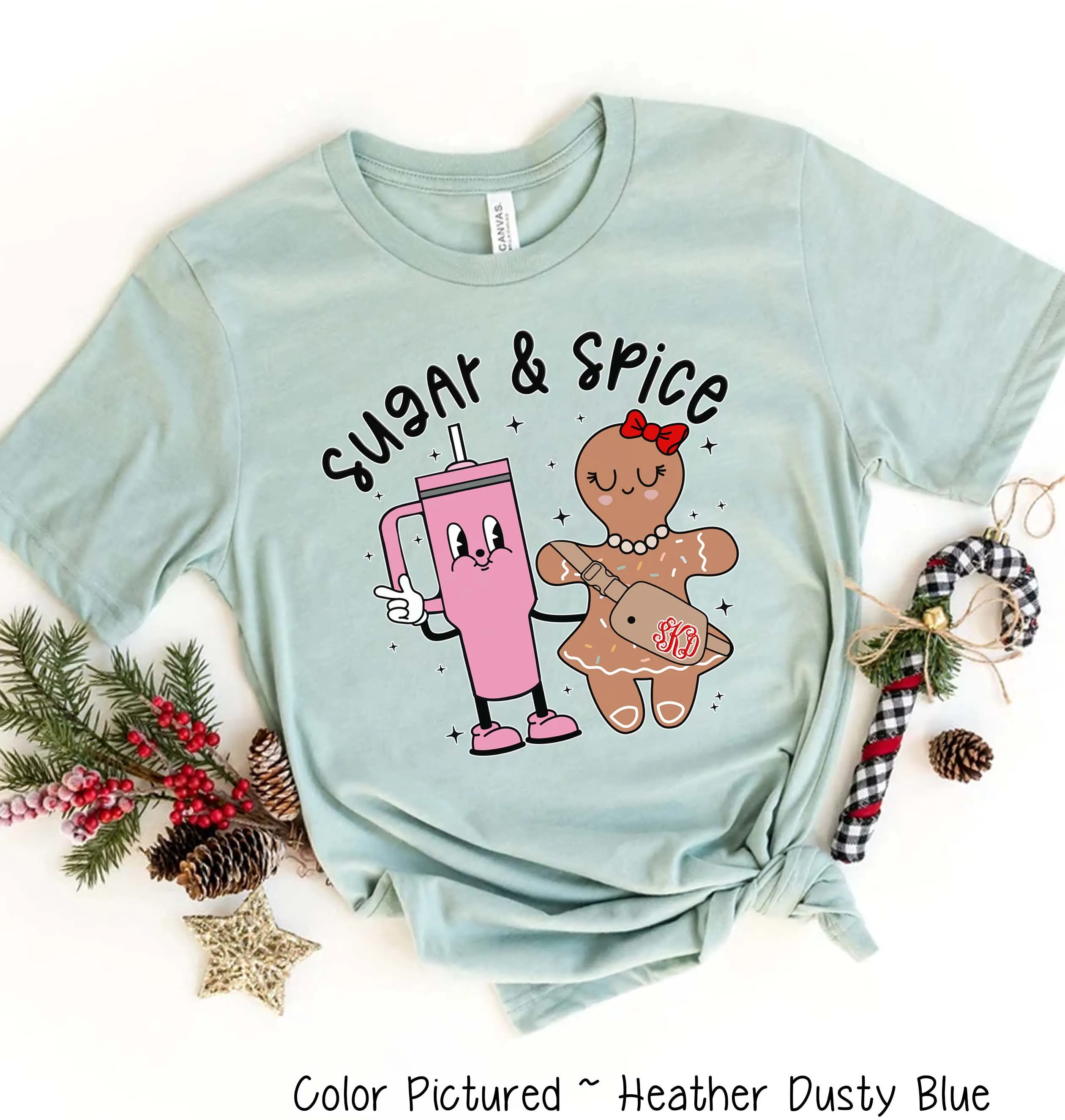 Monogram Bougie Sugar & Spice Tumbler & Gingerbread Christmas Tee or Sweatshirt