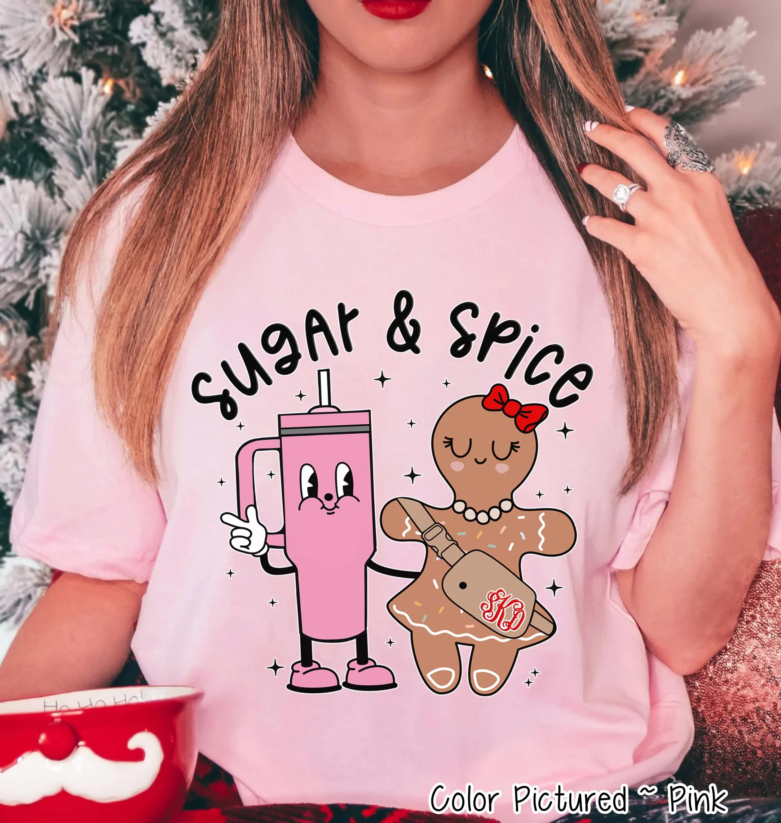 Monogram Bougie Sugar & Spice Tumbler & Gingerbread Christmas Tee or Sweatshirt