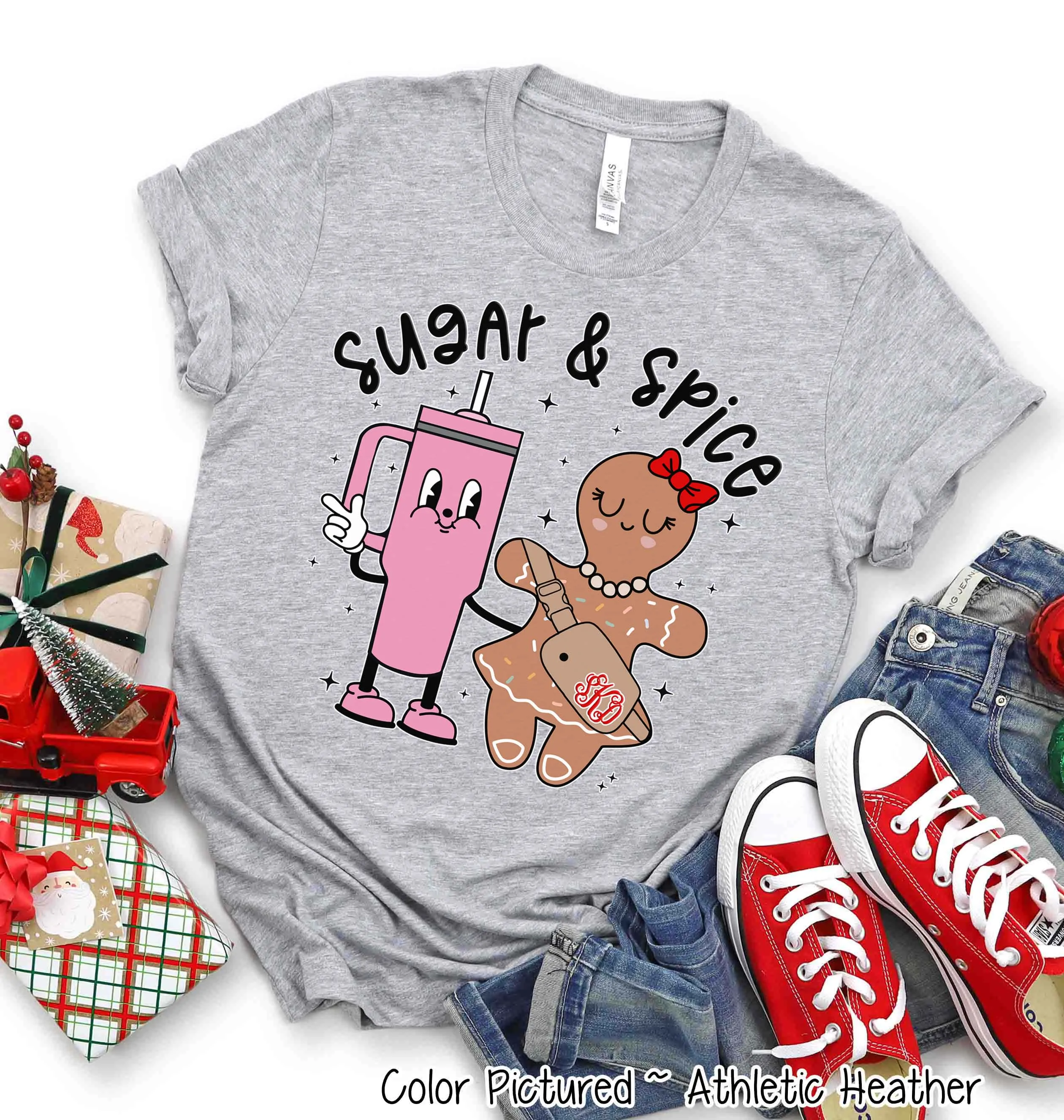 Monogram Bougie Sugar & Spice Tumbler & Gingerbread Christmas Tee or Sweatshirt