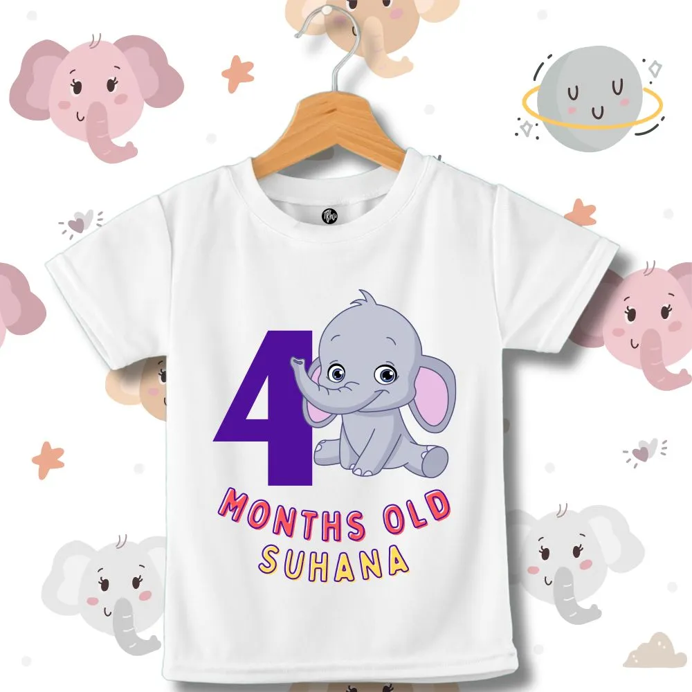 Monthly Birthday T-Shirts | 0-11 Months | Cute Jumbo Elephant Theme T-Shirt Customized with Baby Name