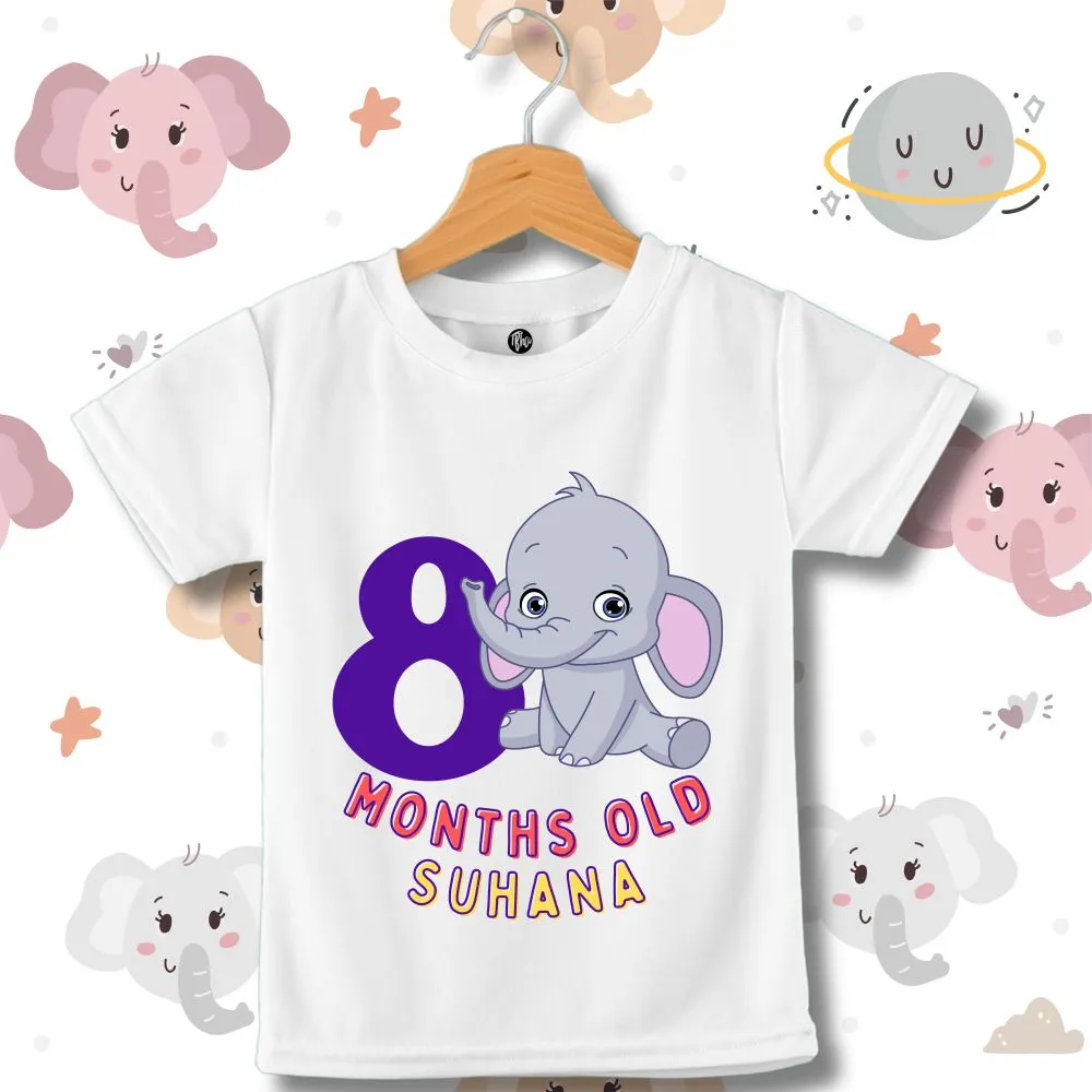 Monthly Birthday T-Shirts | 0-11 Months | Cute Jumbo Elephant Theme T-Shirt Customized with Baby Name