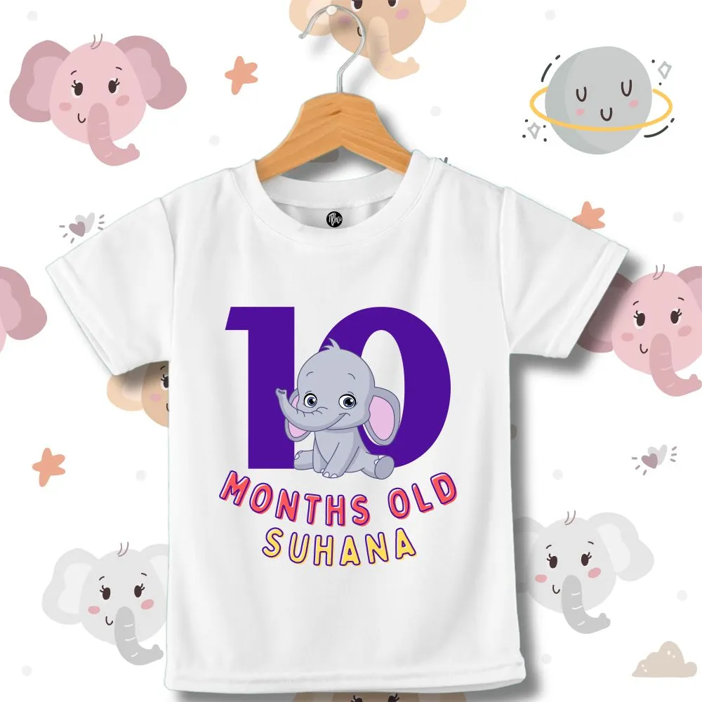 Monthly Birthday T-Shirts | 0-11 Months | Cute Jumbo Elephant Theme T-Shirt Customized with Baby Name