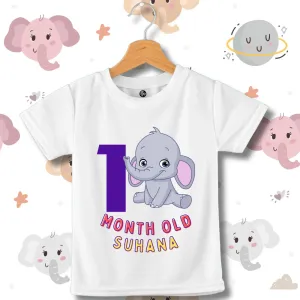 Monthly Birthday T-Shirts | 0-11 Months | Cute Jumbo Elephant Theme T-Shirt Customized with Baby Name