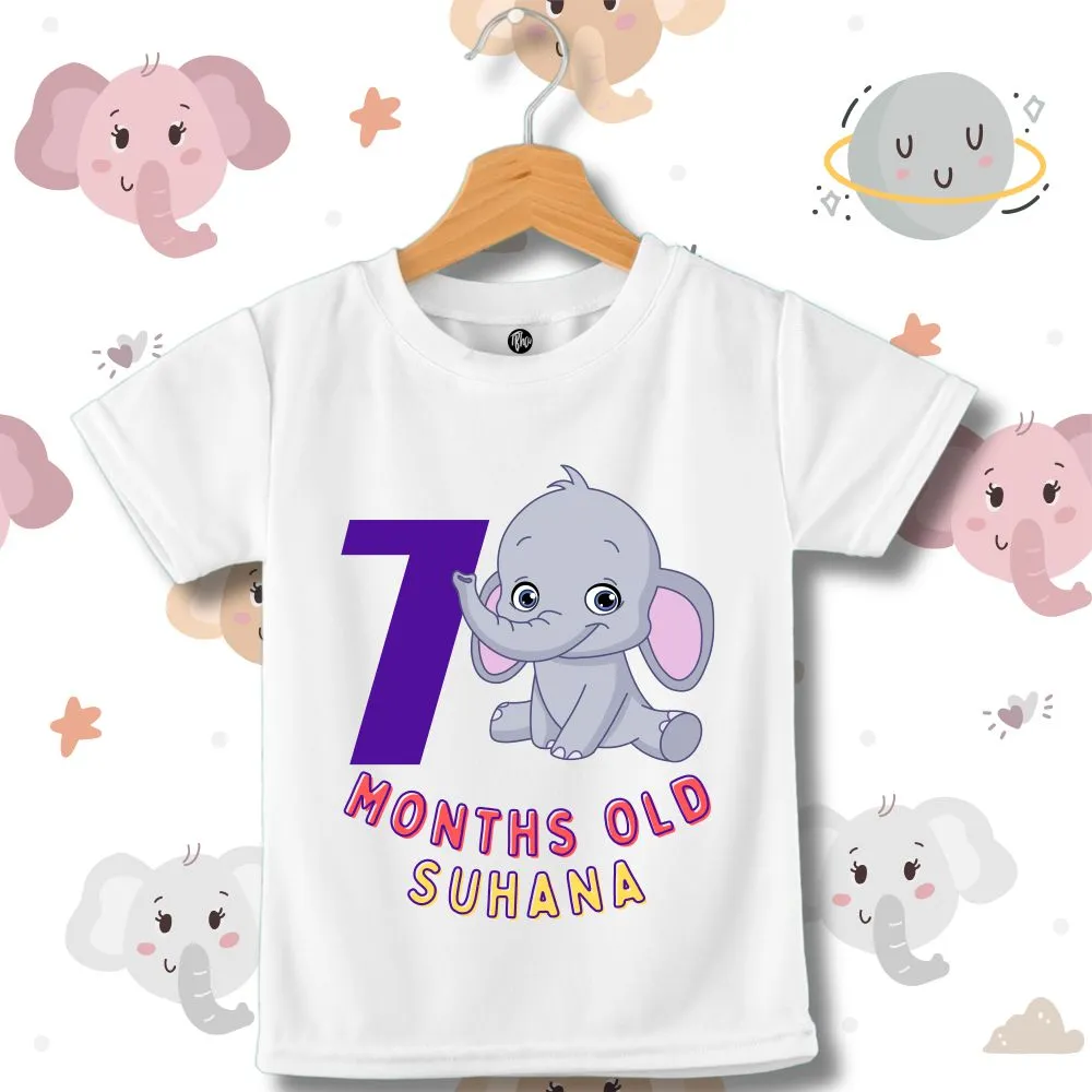 Monthly Birthday T-Shirts | 0-11 Months | Cute Jumbo Elephant Theme T-Shirt Customized with Baby Name