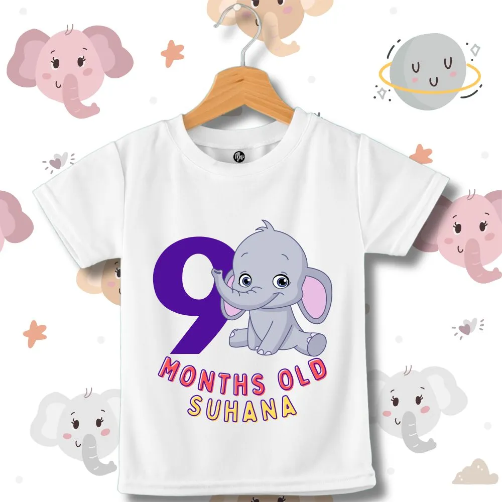 Monthly Birthday T-Shirts | 0-11 Months | Cute Jumbo Elephant Theme T-Shirt Customized with Baby Name