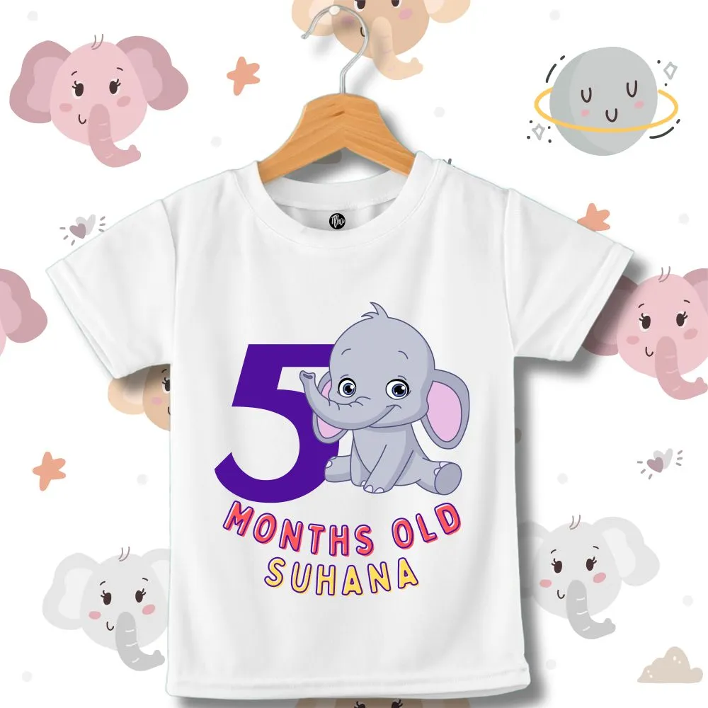 Monthly Birthday T-Shirts | 0-11 Months | Cute Jumbo Elephant Theme T-Shirt Customized with Baby Name