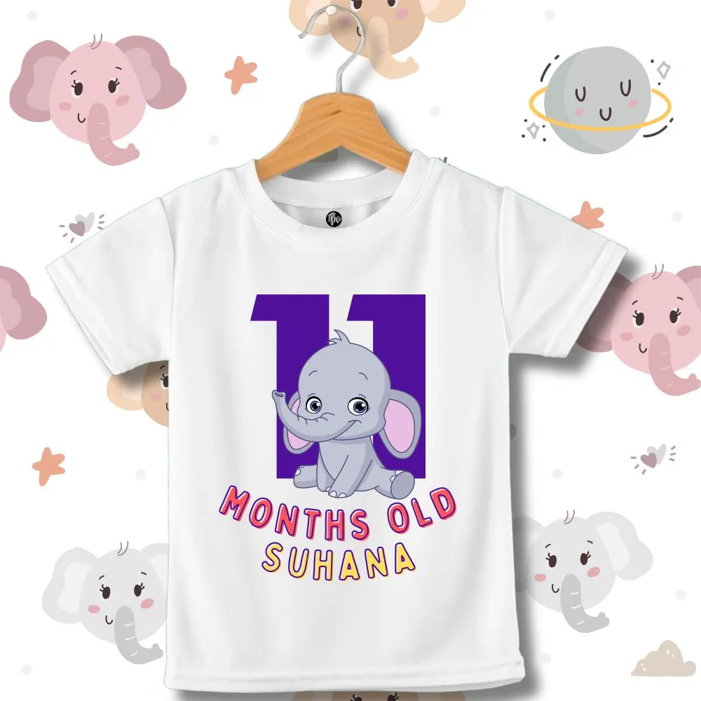 Monthly Birthday T-Shirts | 0-11 Months | Cute Jumbo Elephant Theme T-Shirt Customized with Baby Name
