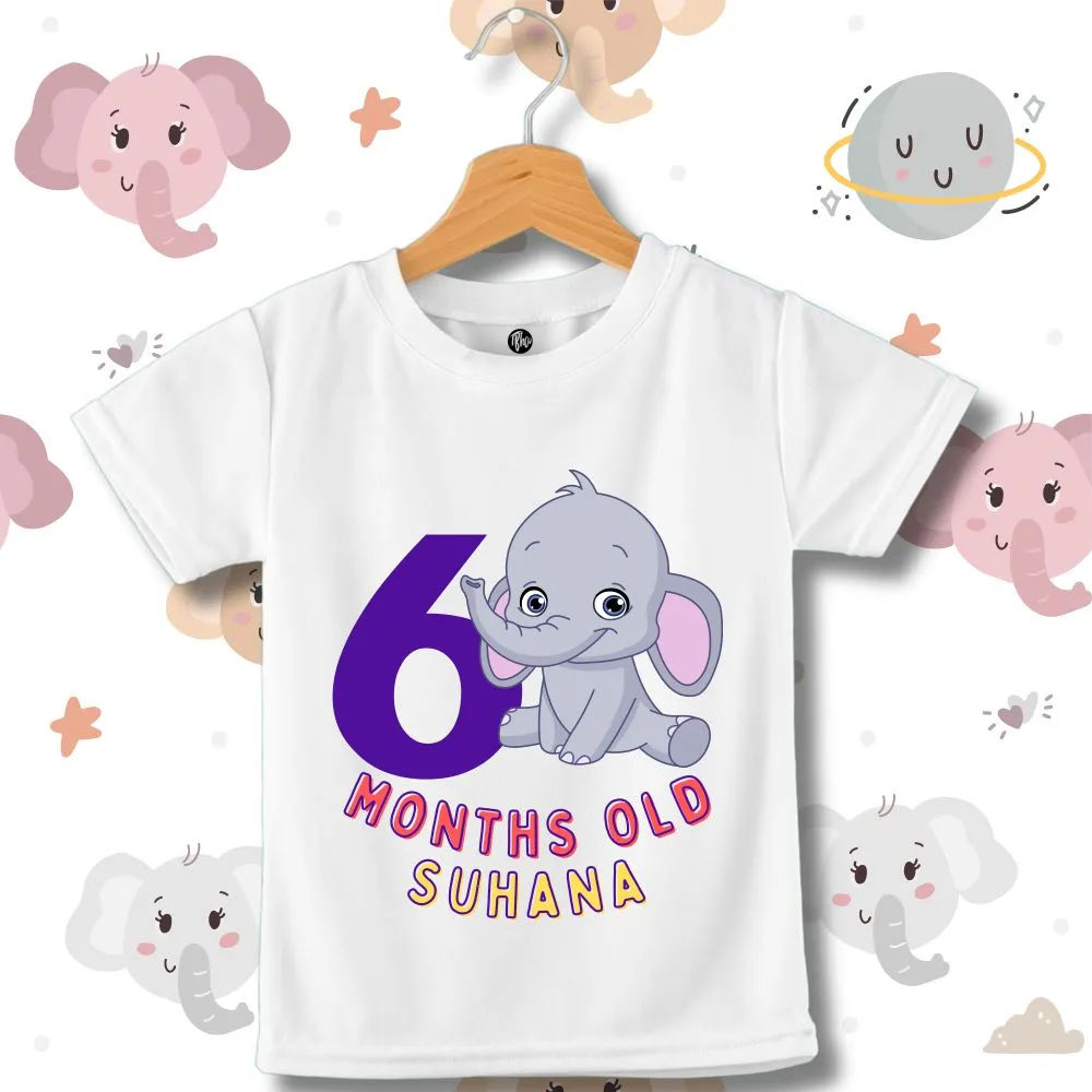 Monthly Birthday T-Shirts | 0-11 Months | Cute Jumbo Elephant Theme T-Shirt Customized with Baby Name