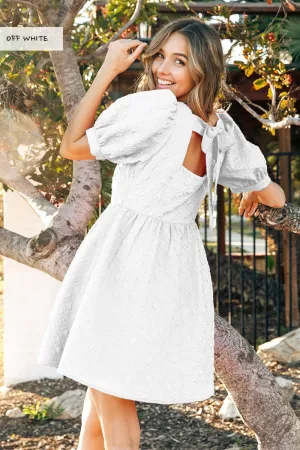 Mosaic Textured Puff Sleeve Dress