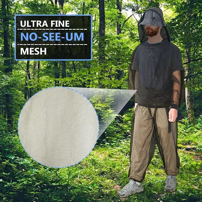 Mosquito Suit - Net Bug Pants & Jacket with Hood - Mesh Bug Suit for Outdoor Protection from Bugs, Flies, Gnats, No-See-Ums & Midges - Mosquito Clothing for Men & Women with Carrybag, XL Size