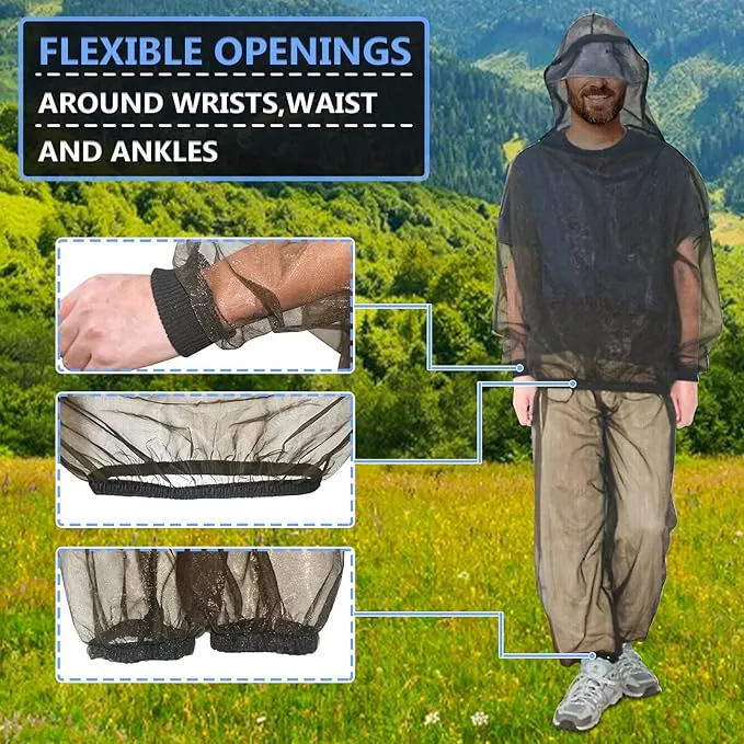 Mosquito Suit - Net Bug Pants & Jacket with Hood - Mesh Bug Suit for Outdoor Protection from Bugs, Flies, Gnats, No-See-Ums & Midges - Mosquito Clothing for Men & Women with Carrybag, XL Size