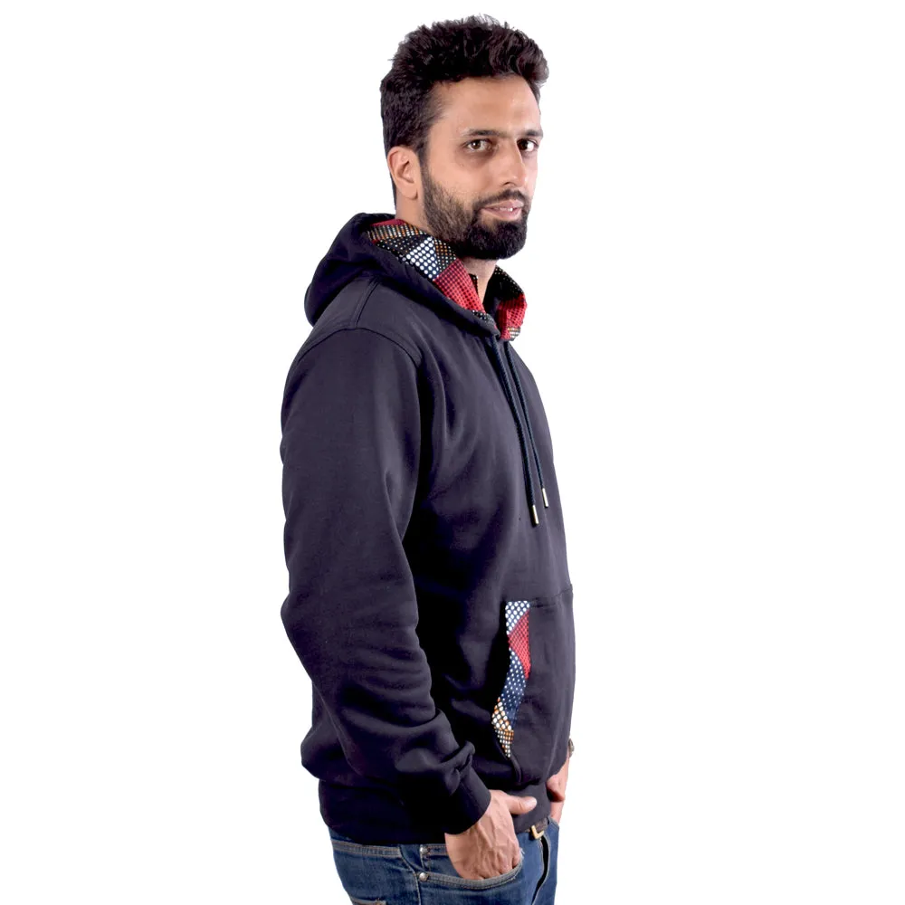 MU Cotton Fleece Hoodies with Kitenge - Black