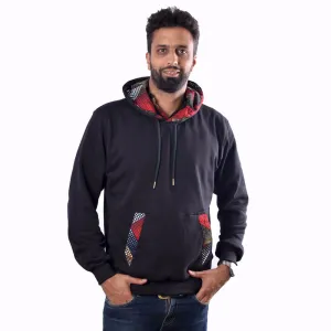 MU Cotton Fleece Hoodies with Kitenge - Black