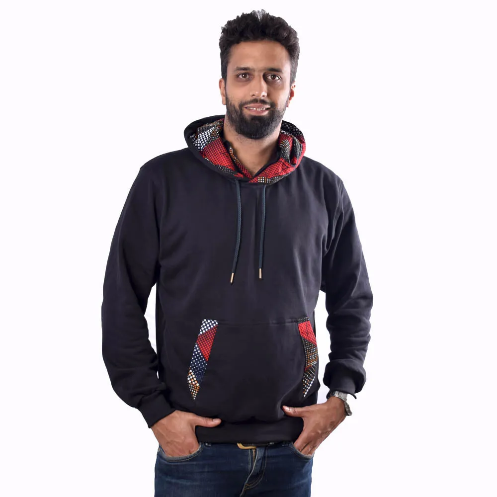 MU Cotton Fleece Hoodies with Kitenge - Black