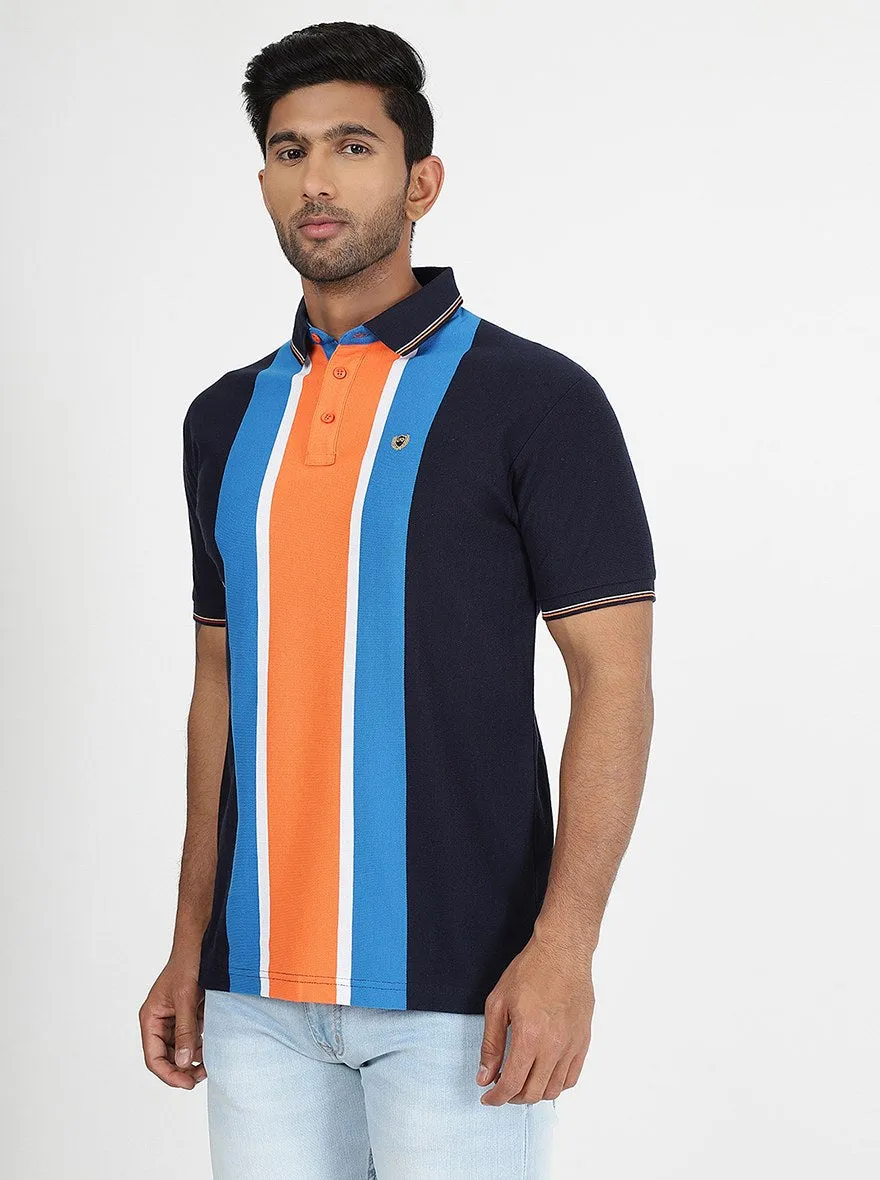 Multicolor Striped Slim Fit Polo T-Shirt | JadeBlue