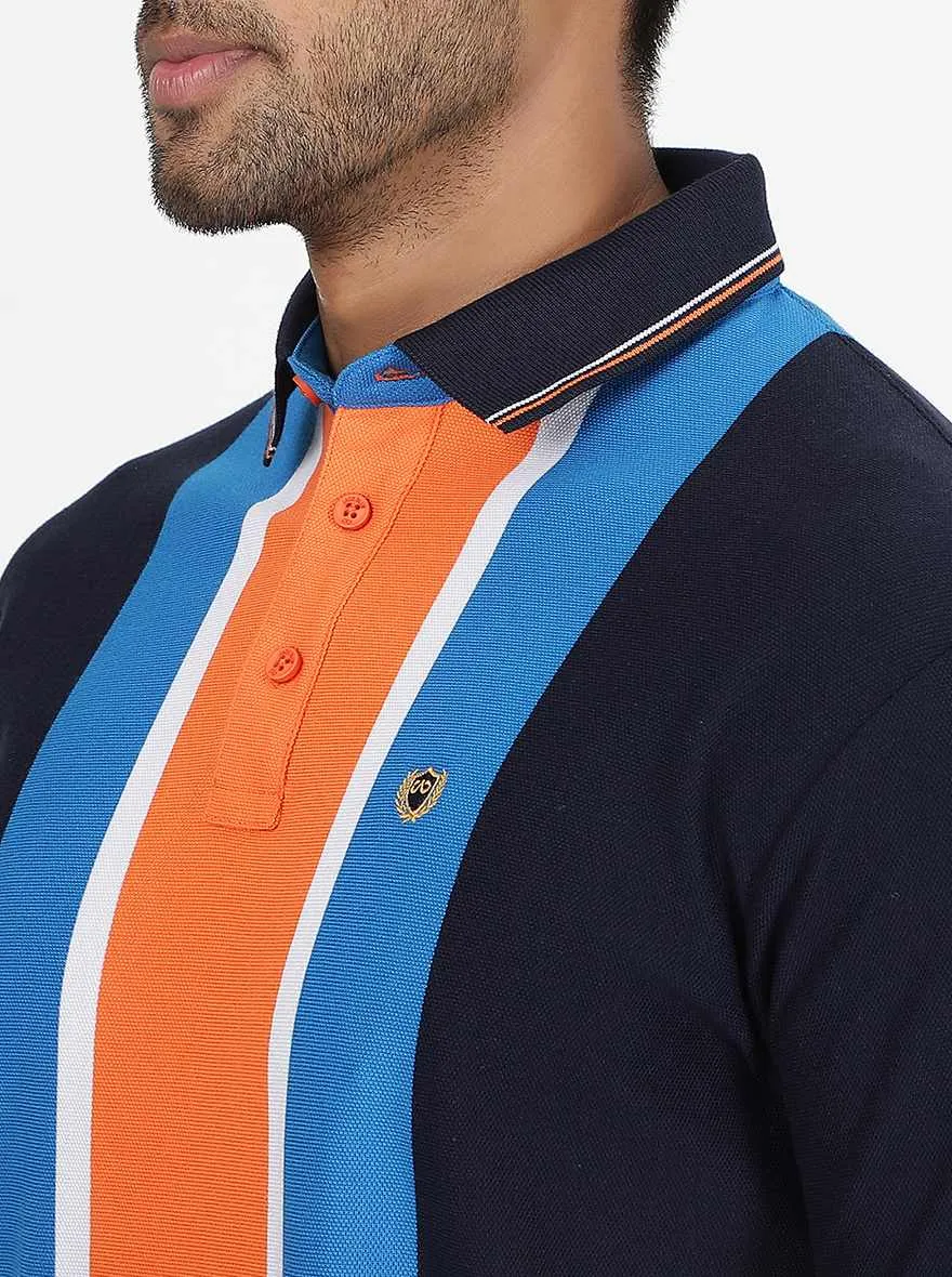 Multicolor Striped Slim Fit Polo T-Shirt | JadeBlue