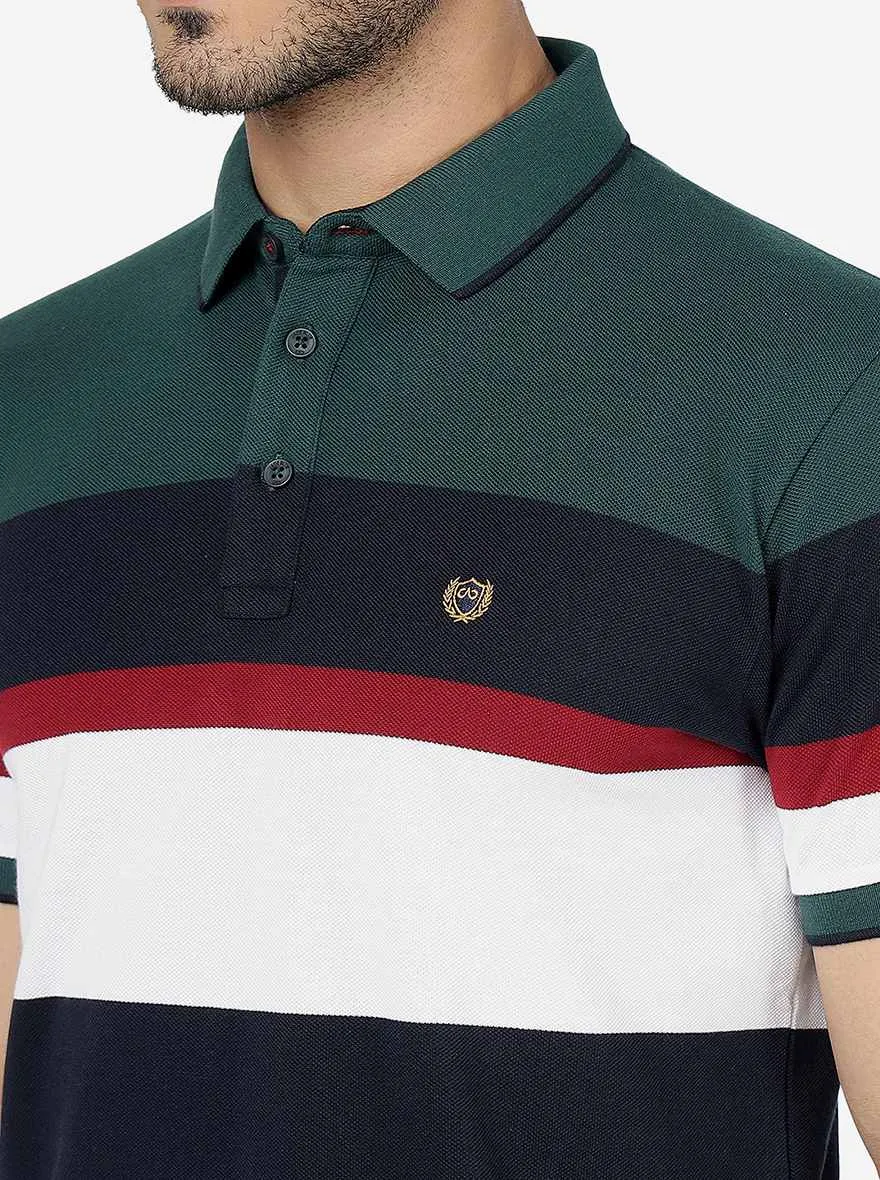 Multicolor Striped Slim Fit Polo T-Shirt | JadeBlue