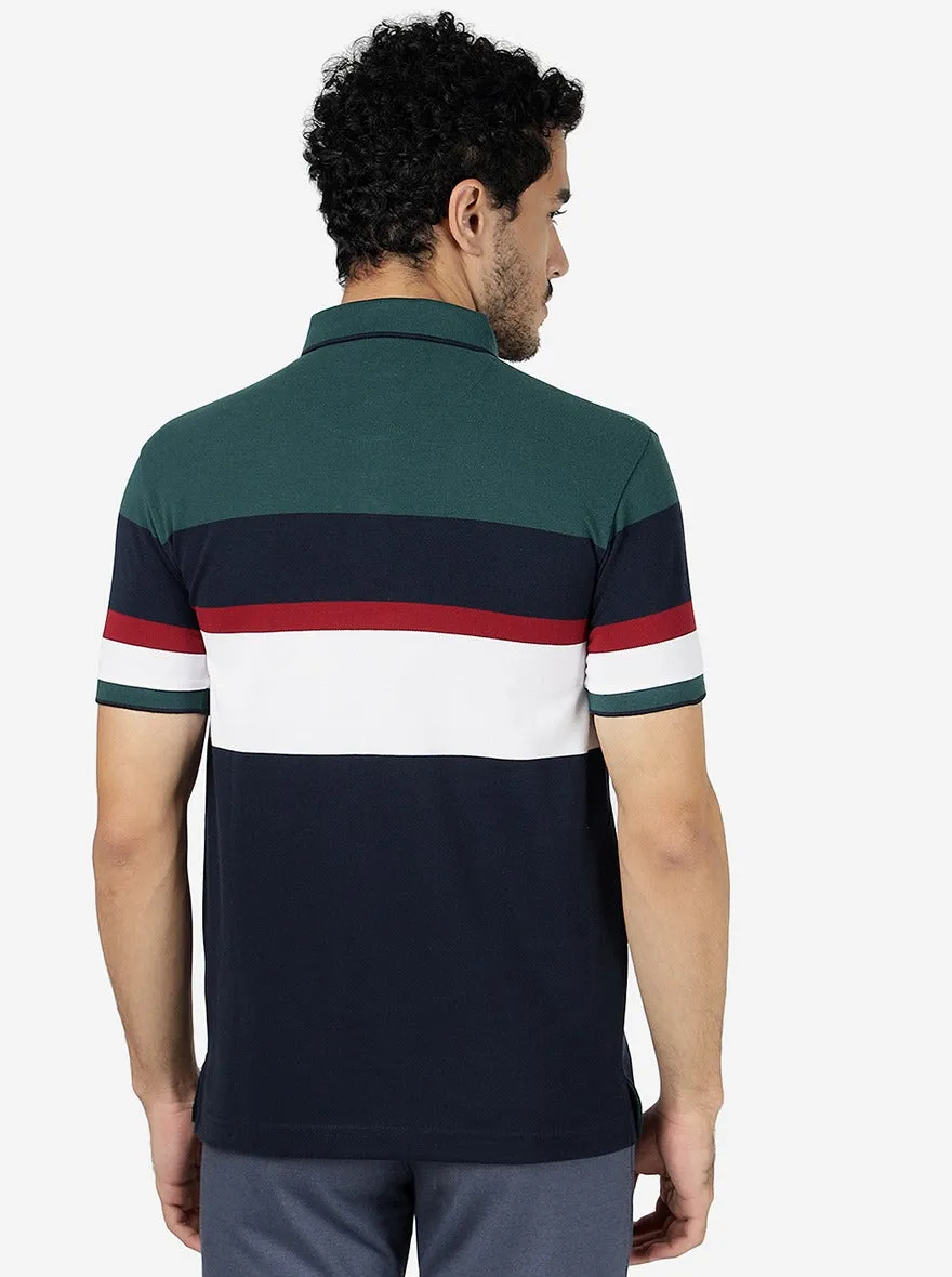Multicolor Striped Slim Fit Polo T-Shirt | JadeBlue