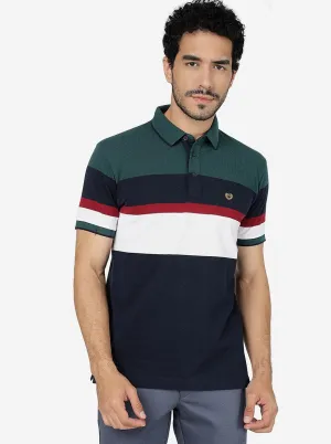 Multicolor Striped Slim Fit Polo T-Shirt | JadeBlue