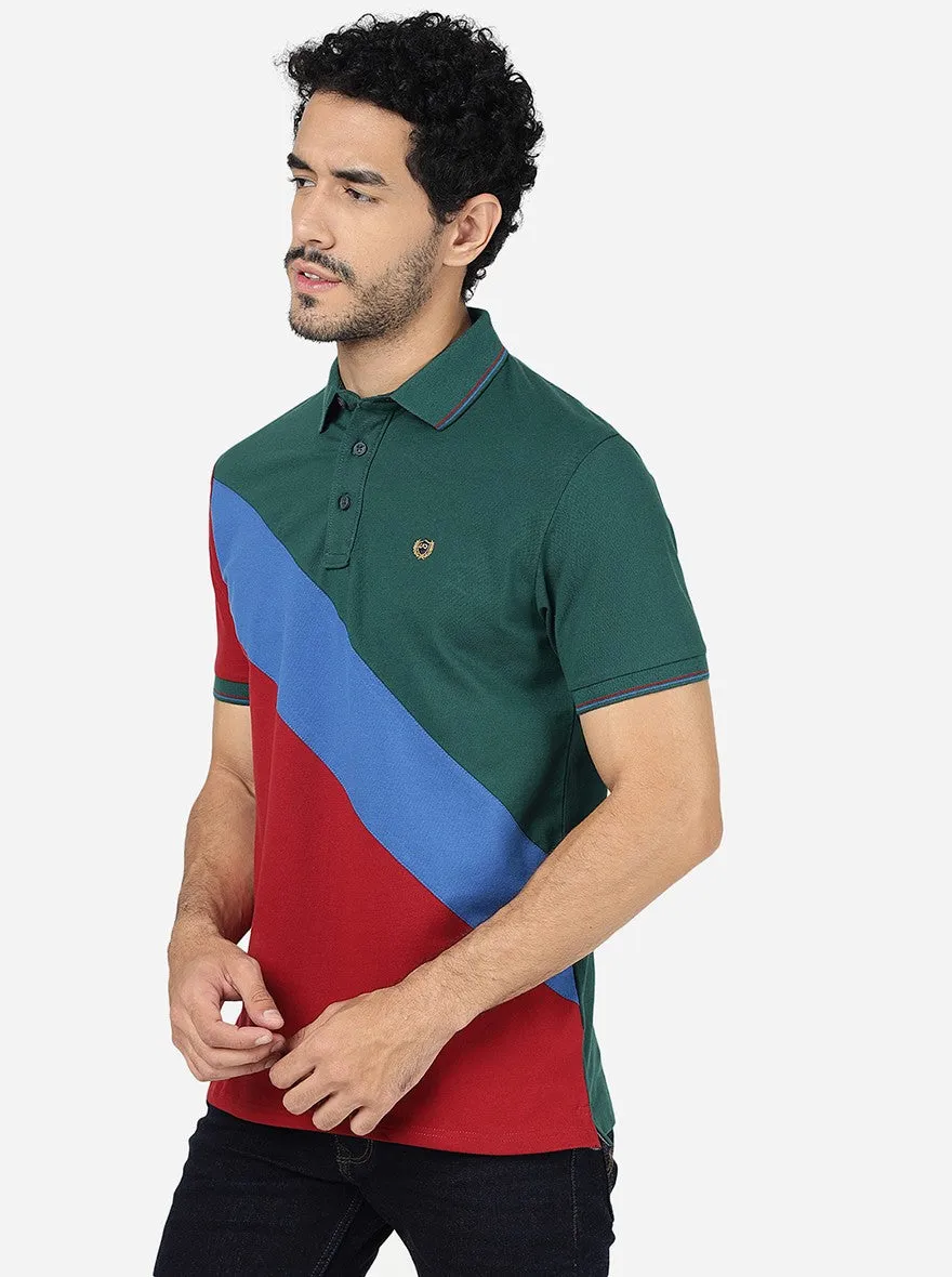 Multicolor Striped Slim Fit Polo T-Shirt | JadeBlue