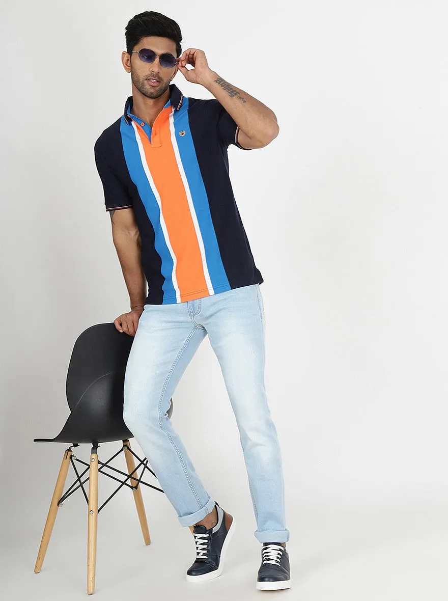 Multicolor Striped Slim Fit Polo T-Shirt | JadeBlue