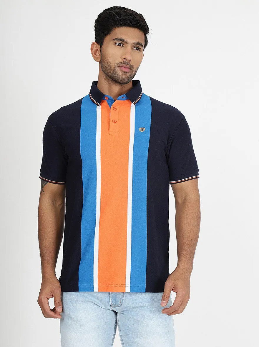 Multicolor Striped Slim Fit Polo T-Shirt | JadeBlue