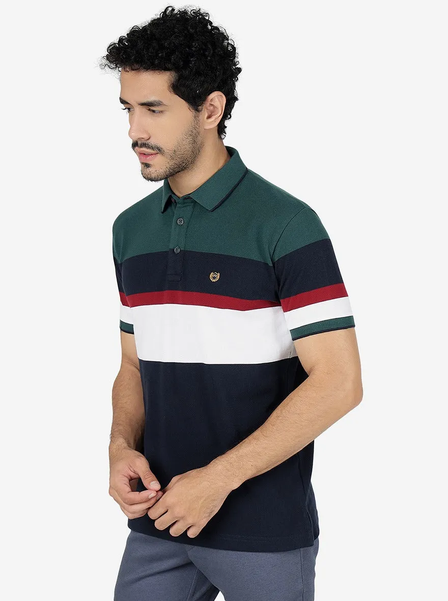 Multicolor Striped Slim Fit Polo T-Shirt | JadeBlue