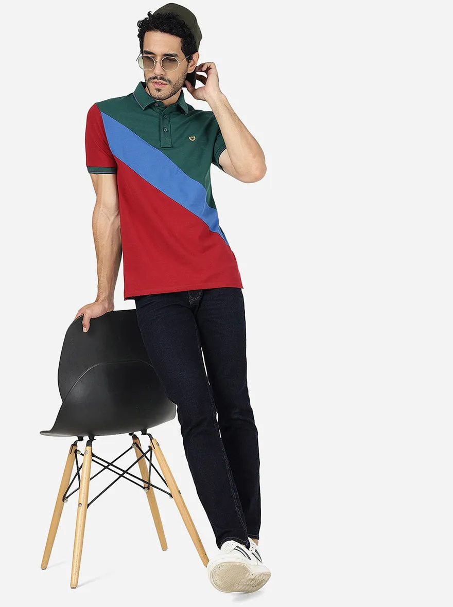 Multicolor Striped Slim Fit Polo T-Shirt | JadeBlue