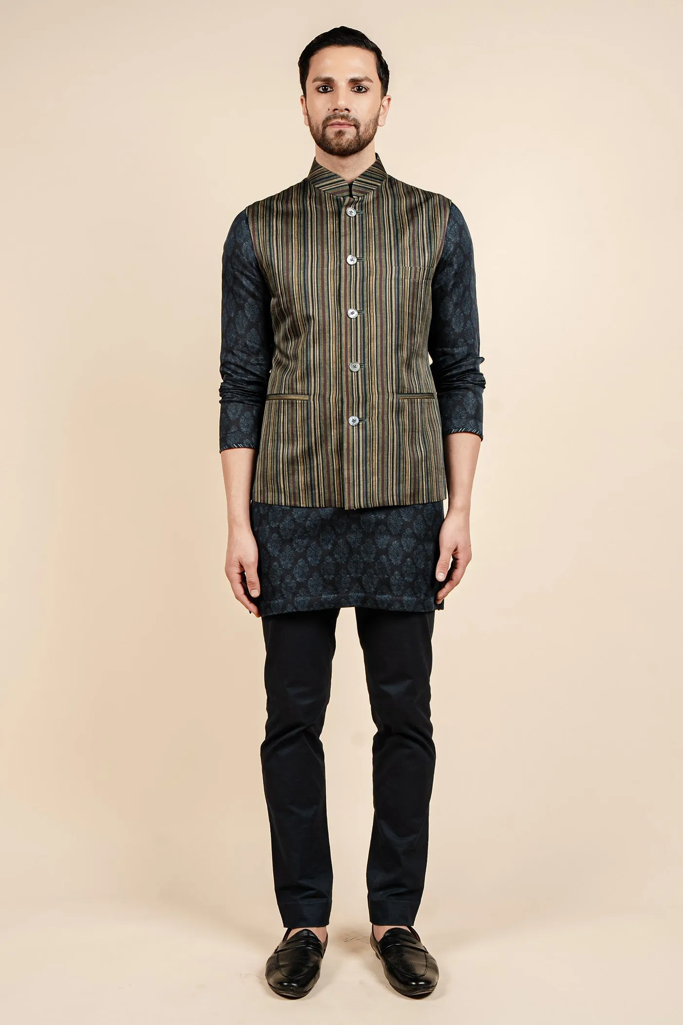 Multicoloured Striped Nehru Jacket