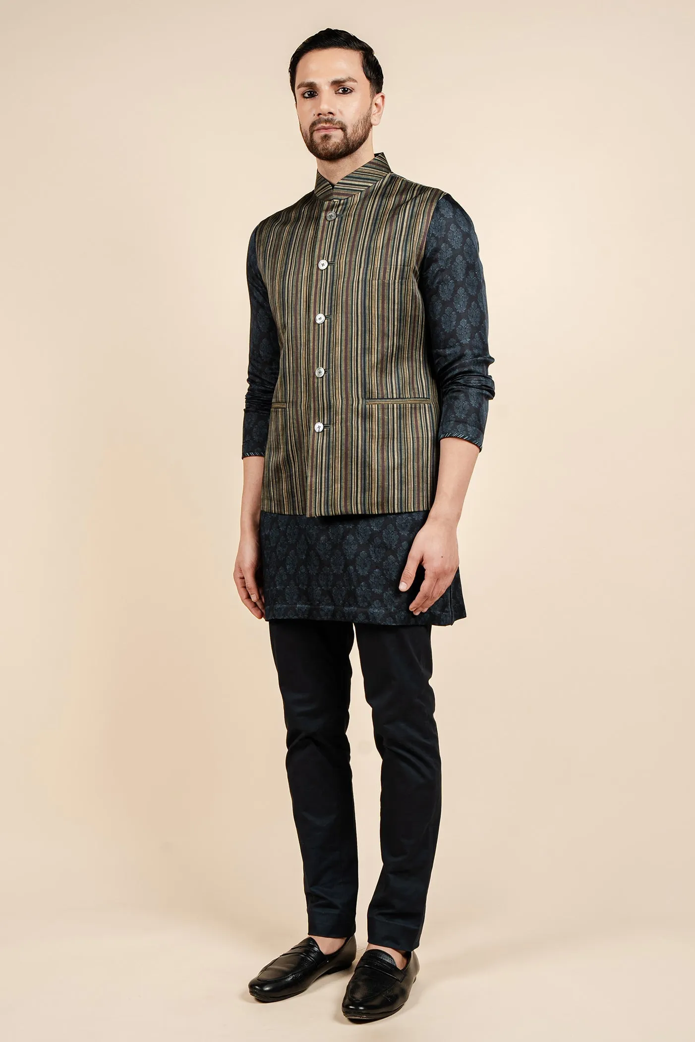 Multicoloured Striped Nehru Jacket