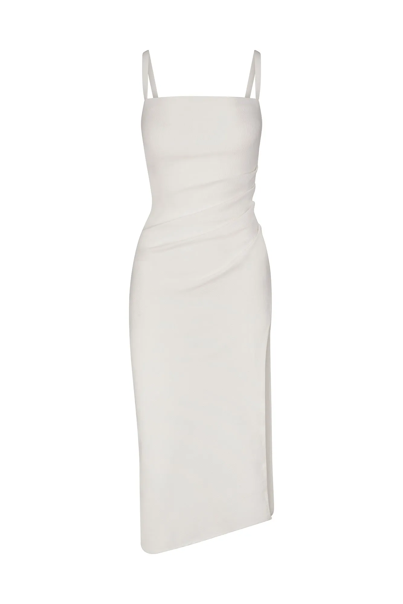 Nadege Draped Midi Dress in Textured Stretch
