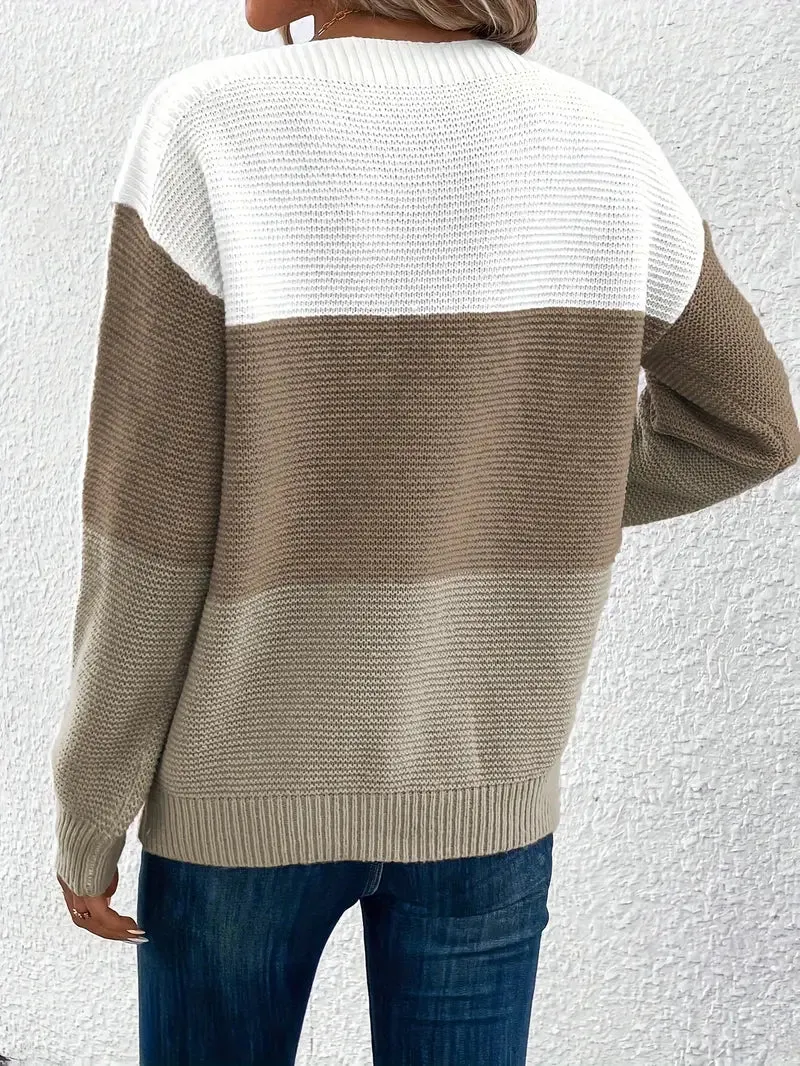 Natalie – color-block long-sleeved crew neck sweater