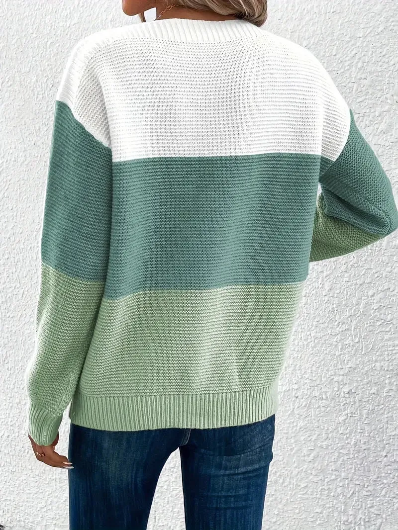 Natalie – color-block long-sleeved crew neck sweater