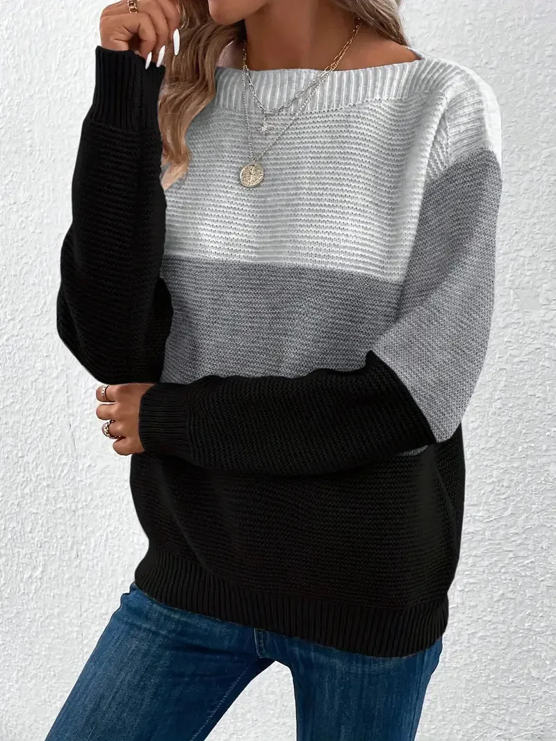 Natalie – color-block long-sleeved crew neck sweater