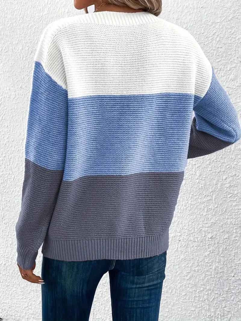 Natalie – color-block long-sleeved crew neck sweater