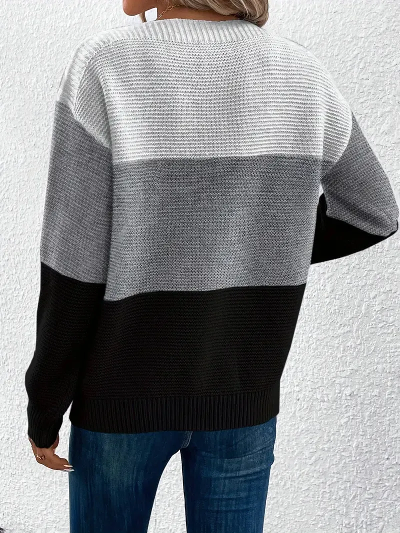 Natalie – color-block long-sleeved crew neck sweater