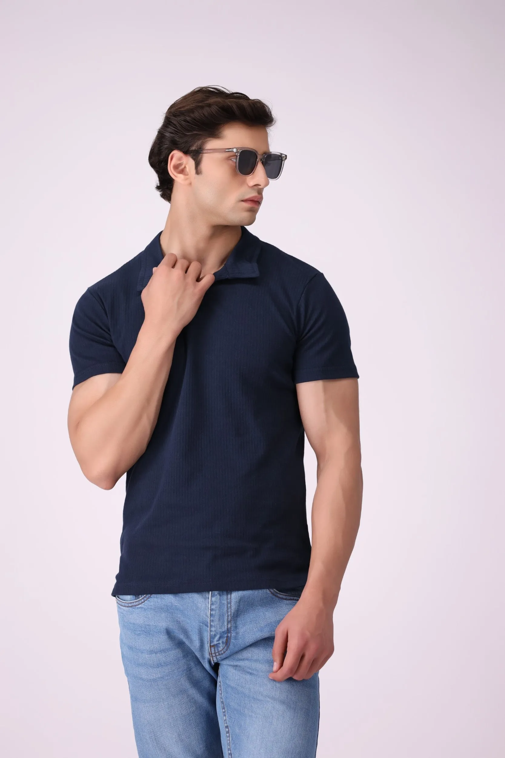 Navy Jacquard Polo Shirt