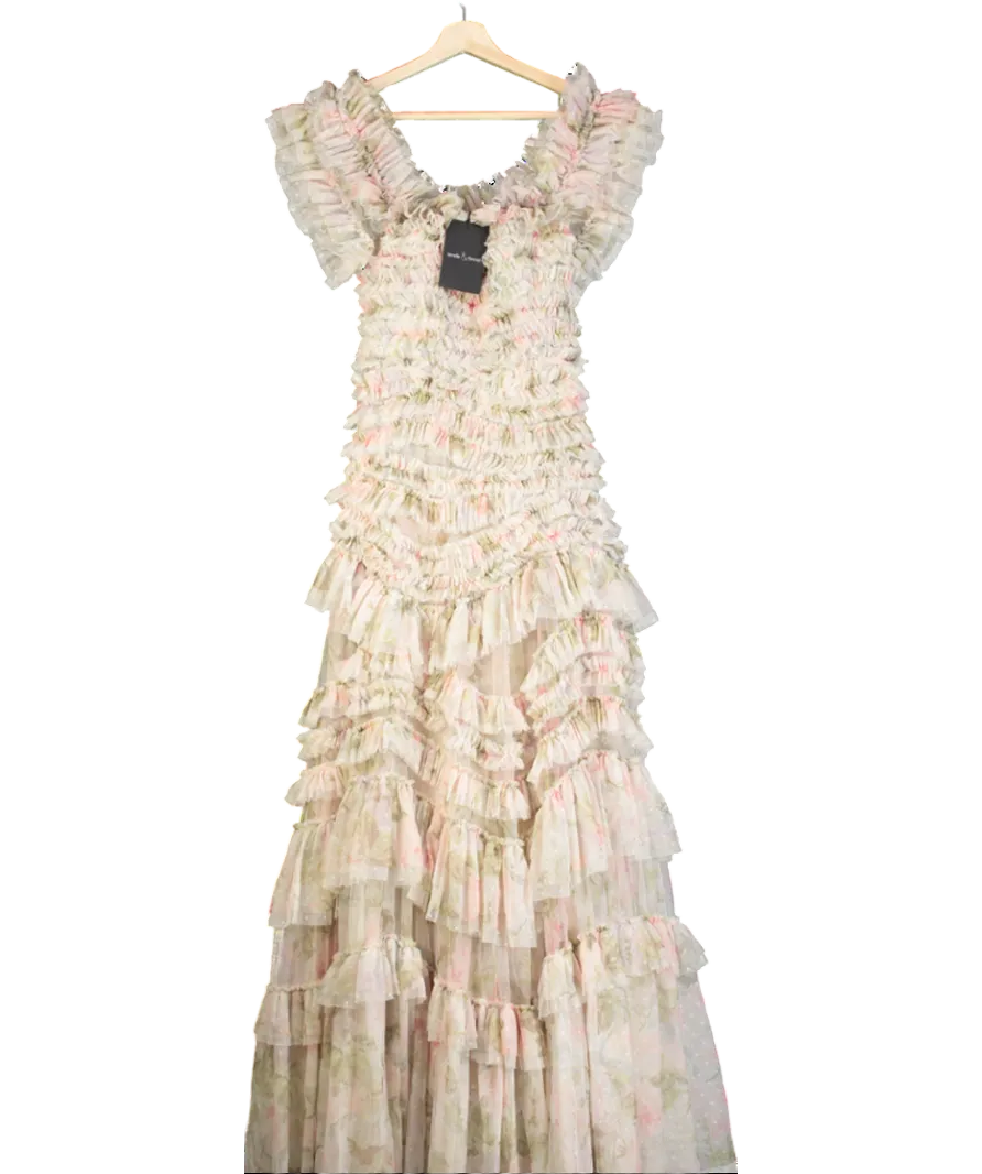 Needle & Thread Green Rose Powder Off-shoulder Gown In Moonshine UK 8