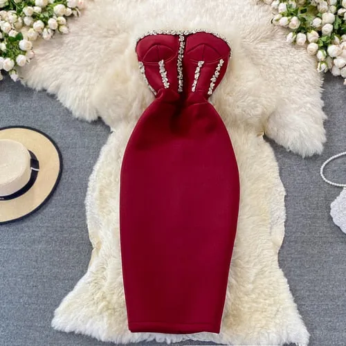 Neploe Sleeveless Strapless Bodycon Dress